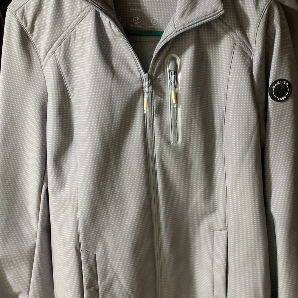 Nautica Light Gray Full-Zip Jacket with hood. Fleece lined back